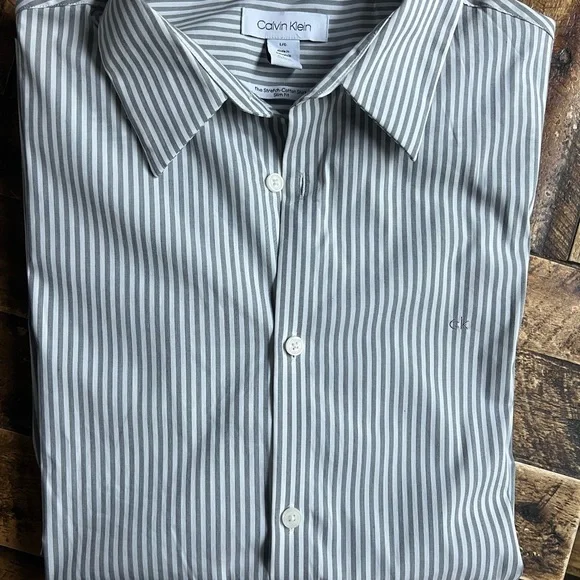Calvin Klein Men's Pinstripe Dress Shirt - Black and White - Picture 6 of 6